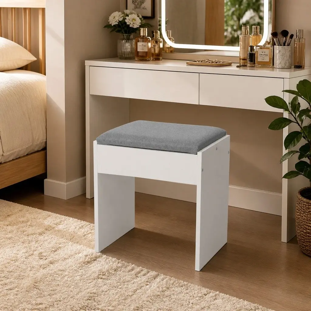 Dressing Table with LED Mirror and Padded Stool