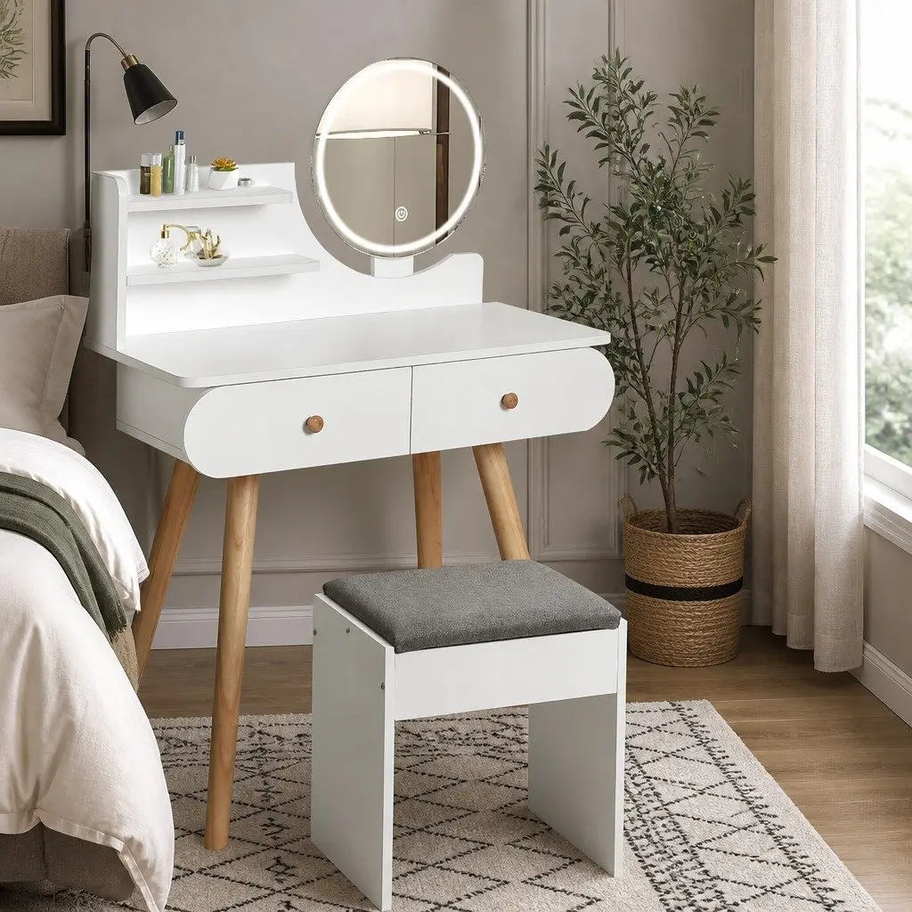Dressing Table with LED Mirror and Padded Stool