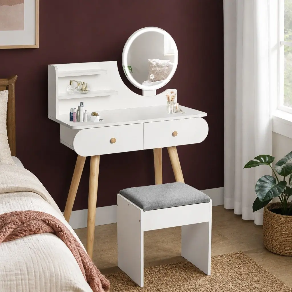 Dressing Table with LED Mirror and Padded Stool