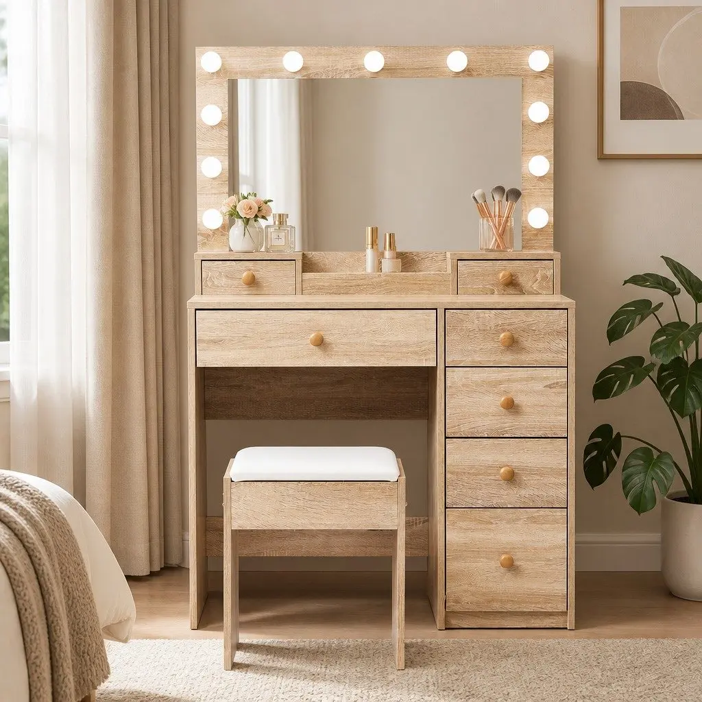 LED Makeup Vanity Table with Stool and Storage