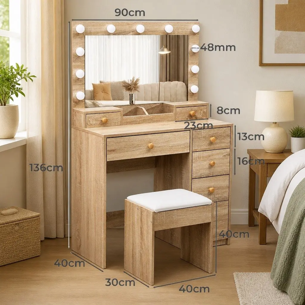 LED Makeup Vanity Table with Stool and Storage