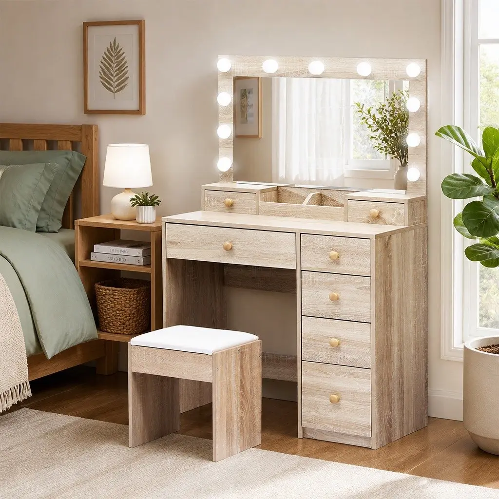 LED Makeup Vanity Table with Stool and Storage