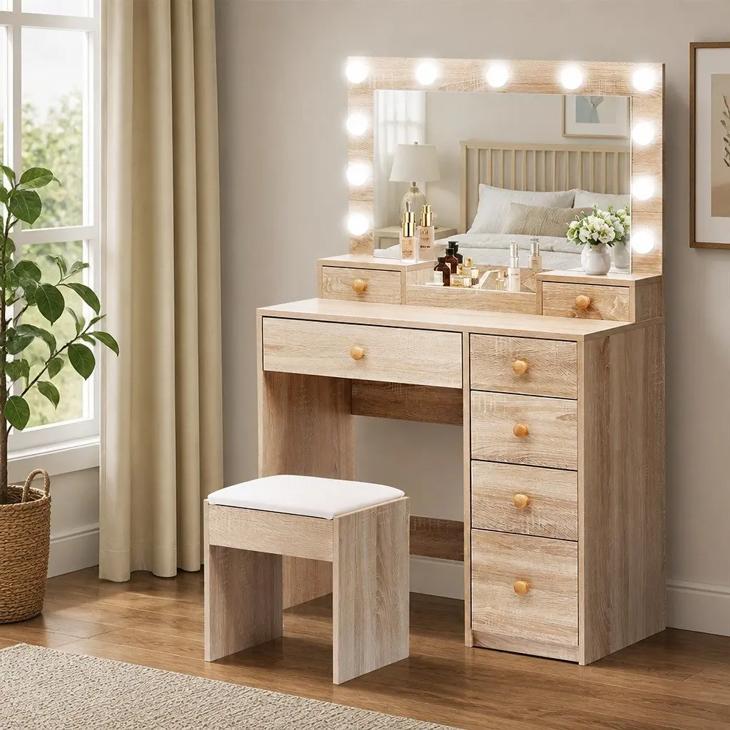 LED Makeup Vanity Table with Stool and Storage
