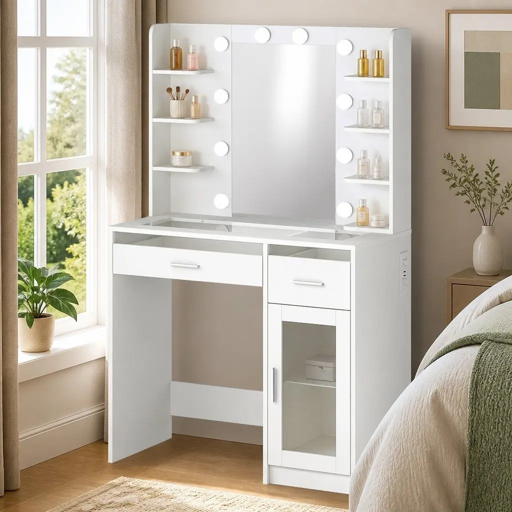 Vanity Desk with LED Lighting and Storage