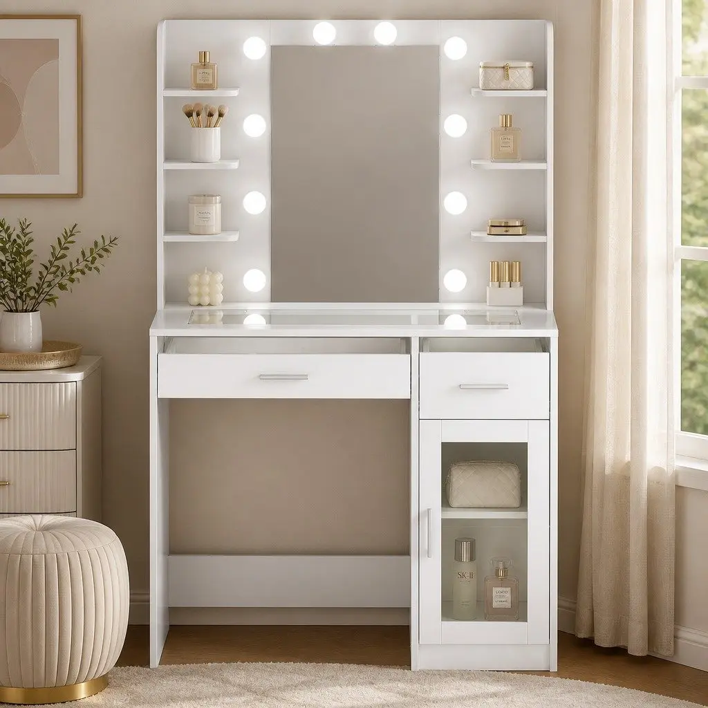 Vanity Desk with LED Lighting and Storage
