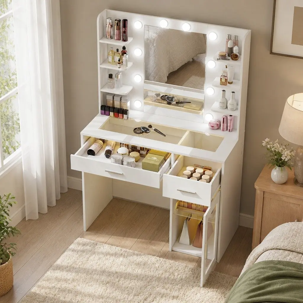 Vanity Desk with LED Lighting and Storage