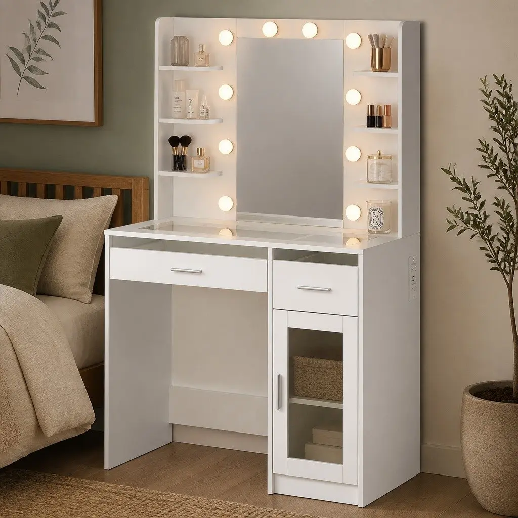 Vanity Desk with LED Lighting and Storage