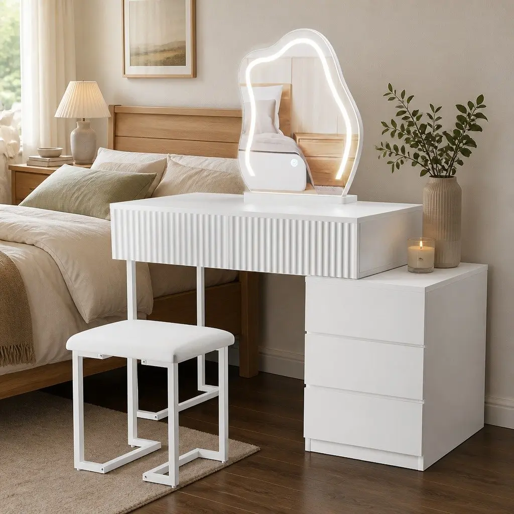 LED Mirror Dressing Table Set with Storage and Stool