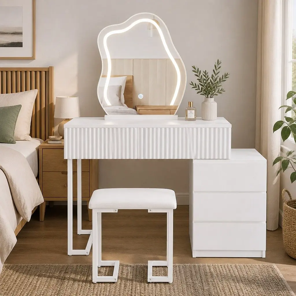 LED Mirror Dressing Table Set with Storage and Stool