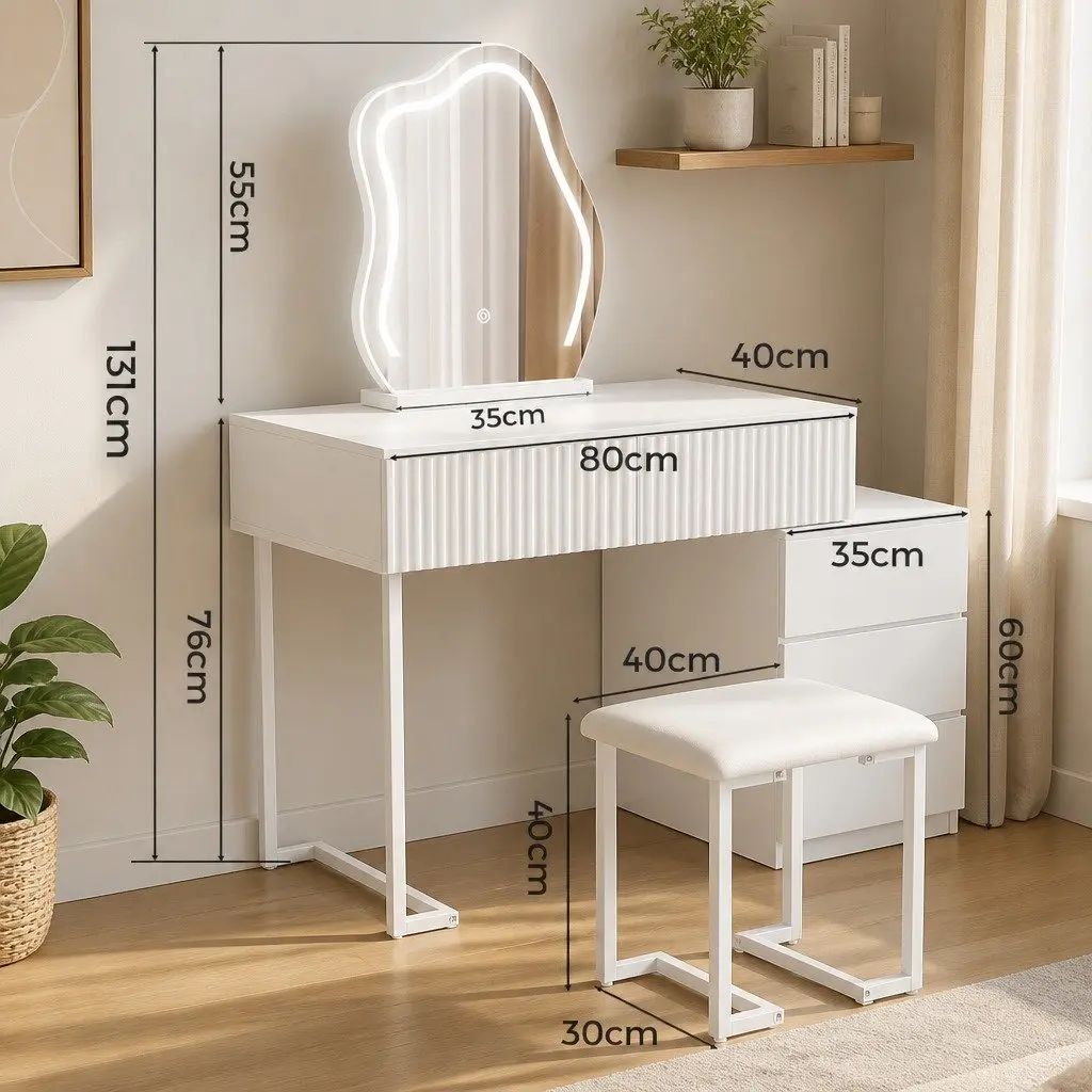 LED Mirror Dressing Table Set with Storage and Stool
