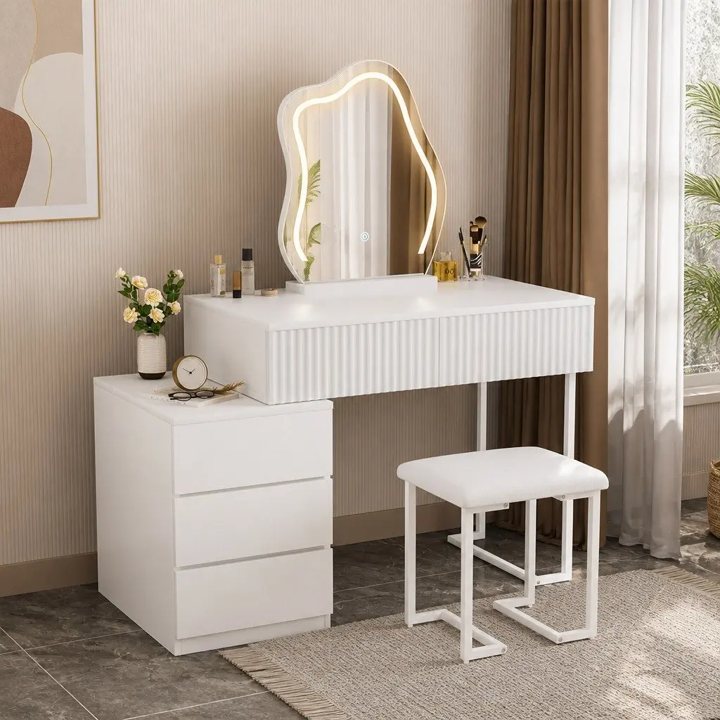 LED Mirror Dressing Table Set with Storage and Stool