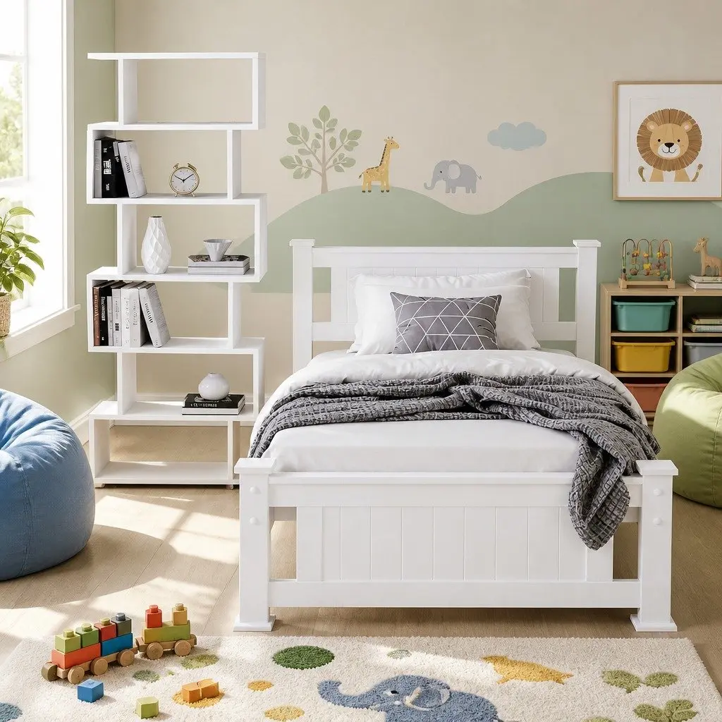 King Single Bed Frame with S-Shape Bookshelf Set