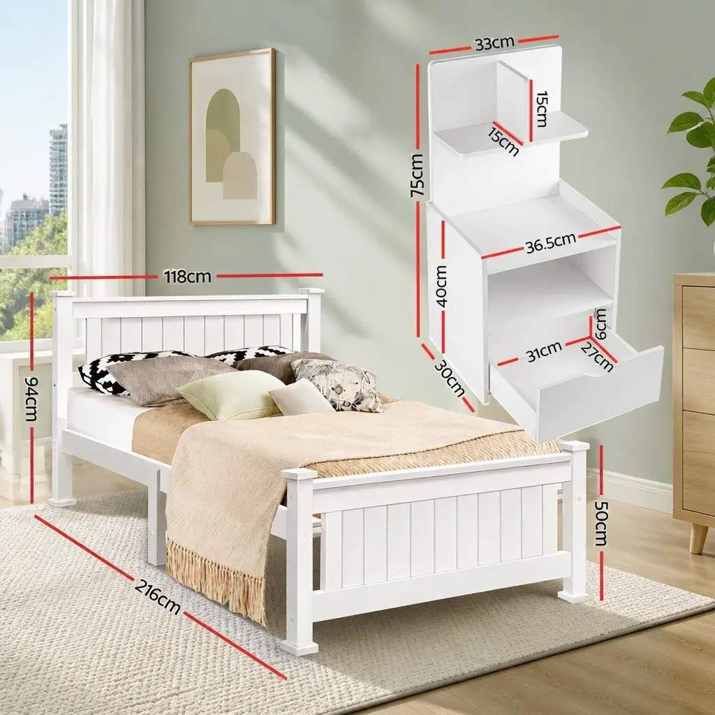 King Single Bed Frame with Integrated Nightstand