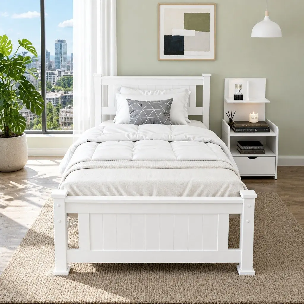 King Single Bed Frame with Integrated Nightstand