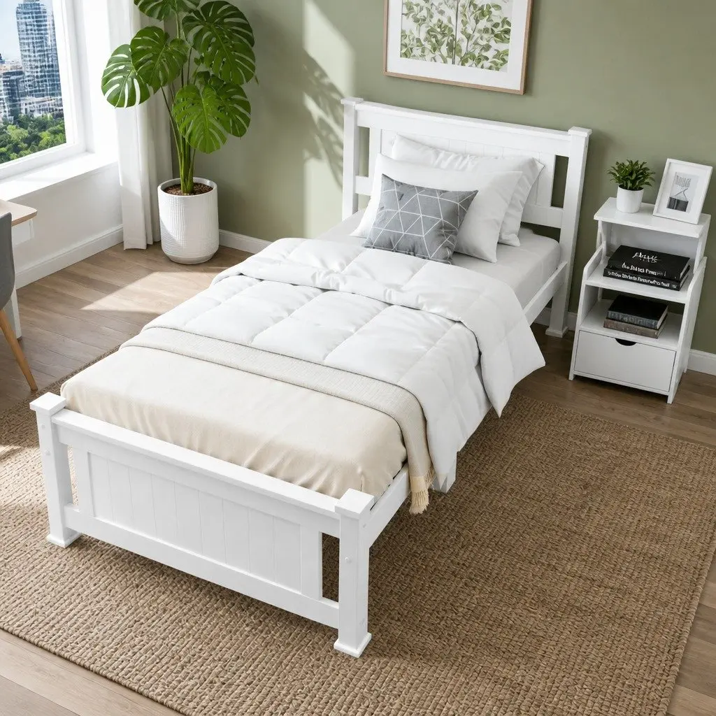 King Single Bed Frame with Integrated Nightstand
