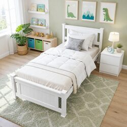 Solid Wooden King Single Bed Frame with Bedside Table