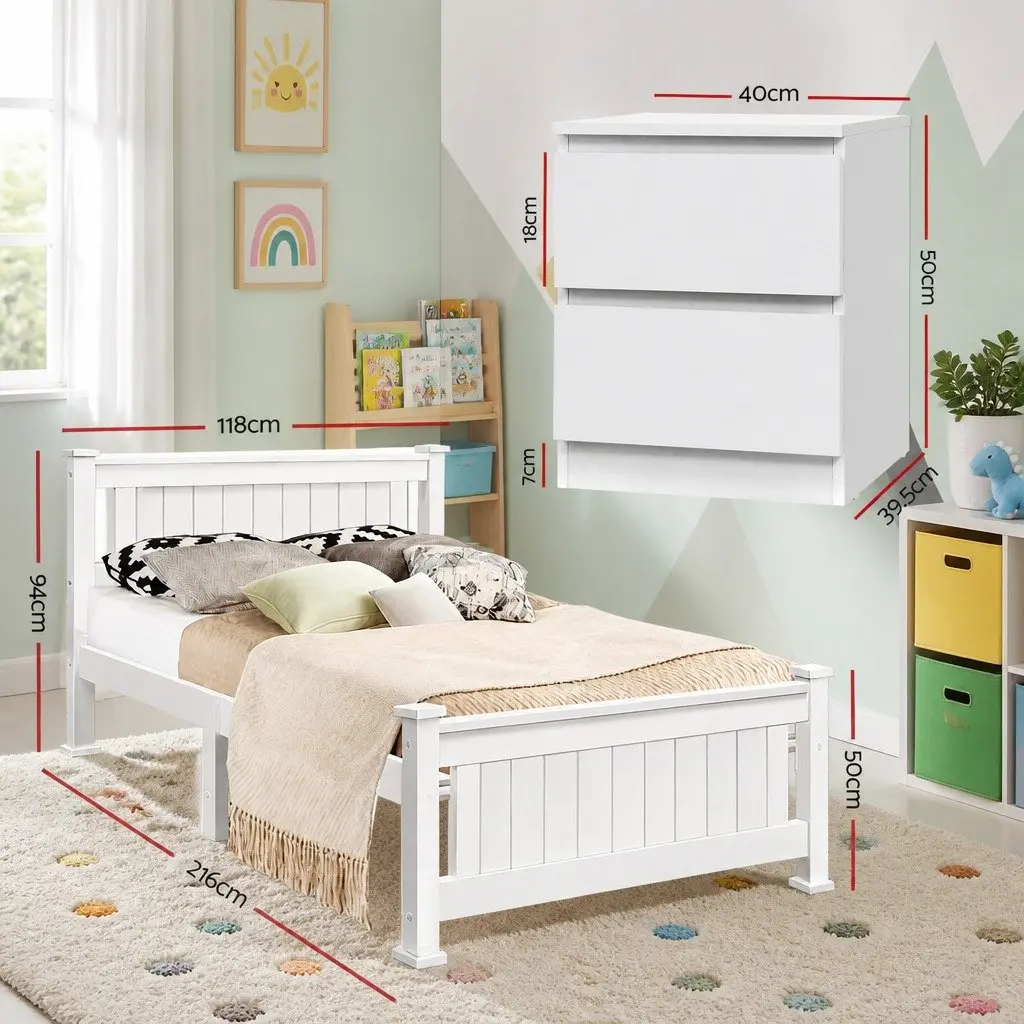 King Single Bed Frame with Bedside Table Wooden Storage Bedroom Furniture Set