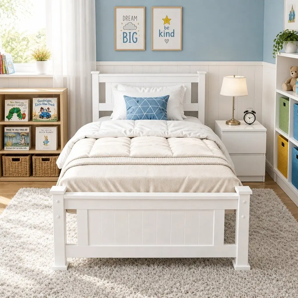 King Single Bed Frame with Bedside Table Wooden Storage Bedroom Furniture Set