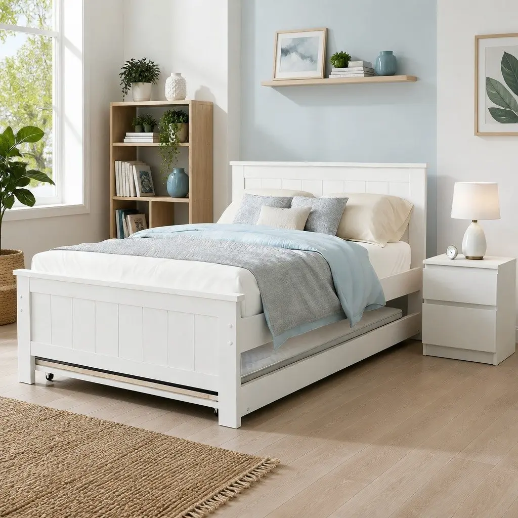 King Single Bed Frame with Trundle and Storage