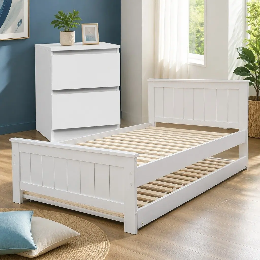King Single Bed Frame with Trundle and Storage