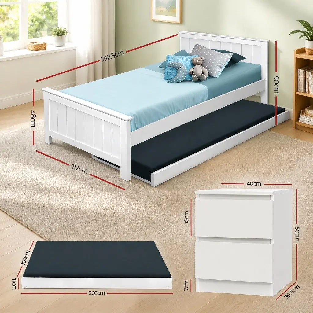 King Single Bed Frame with Trundle and Storage