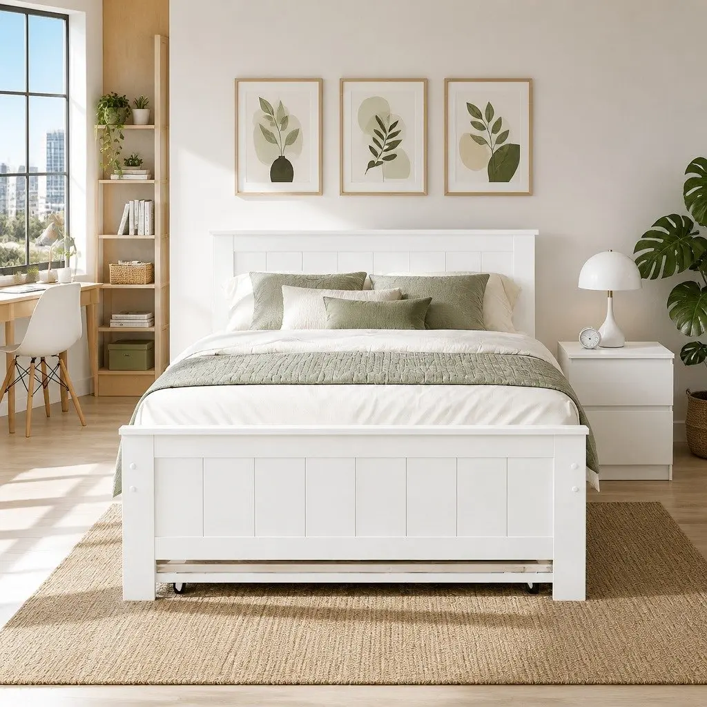King Single Bed Frame with Trundle and Storage