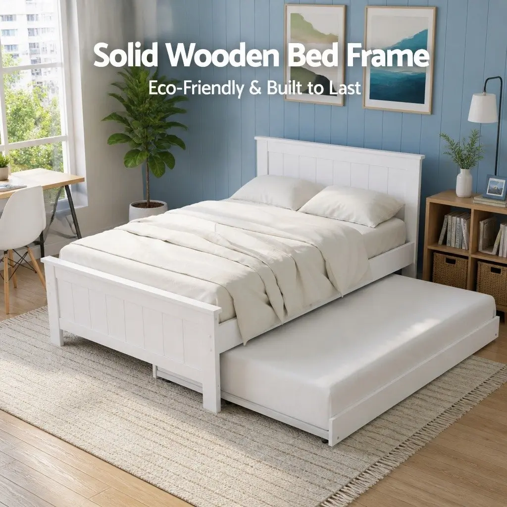 King Single Bed Frame with Trundle and Storage