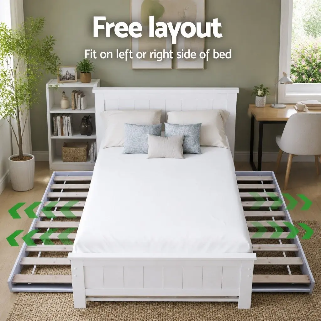 King Single Bed Frame with Trundle and Storage