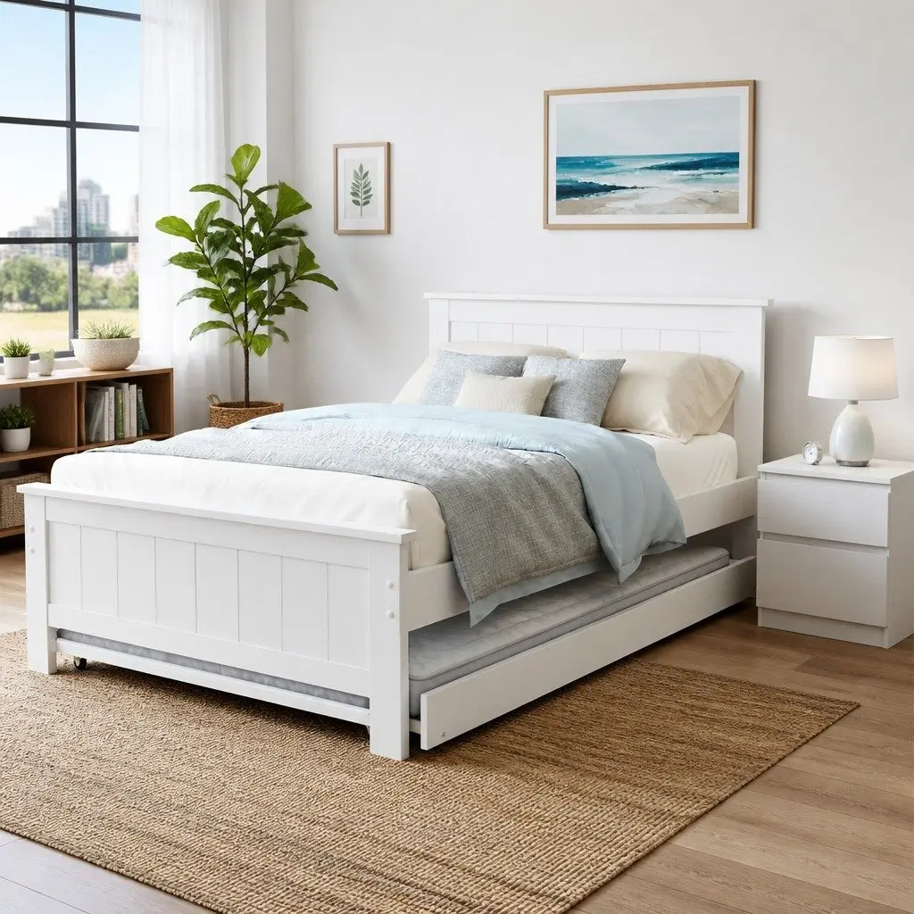 King Single Bed Frame with Trundle and Storage