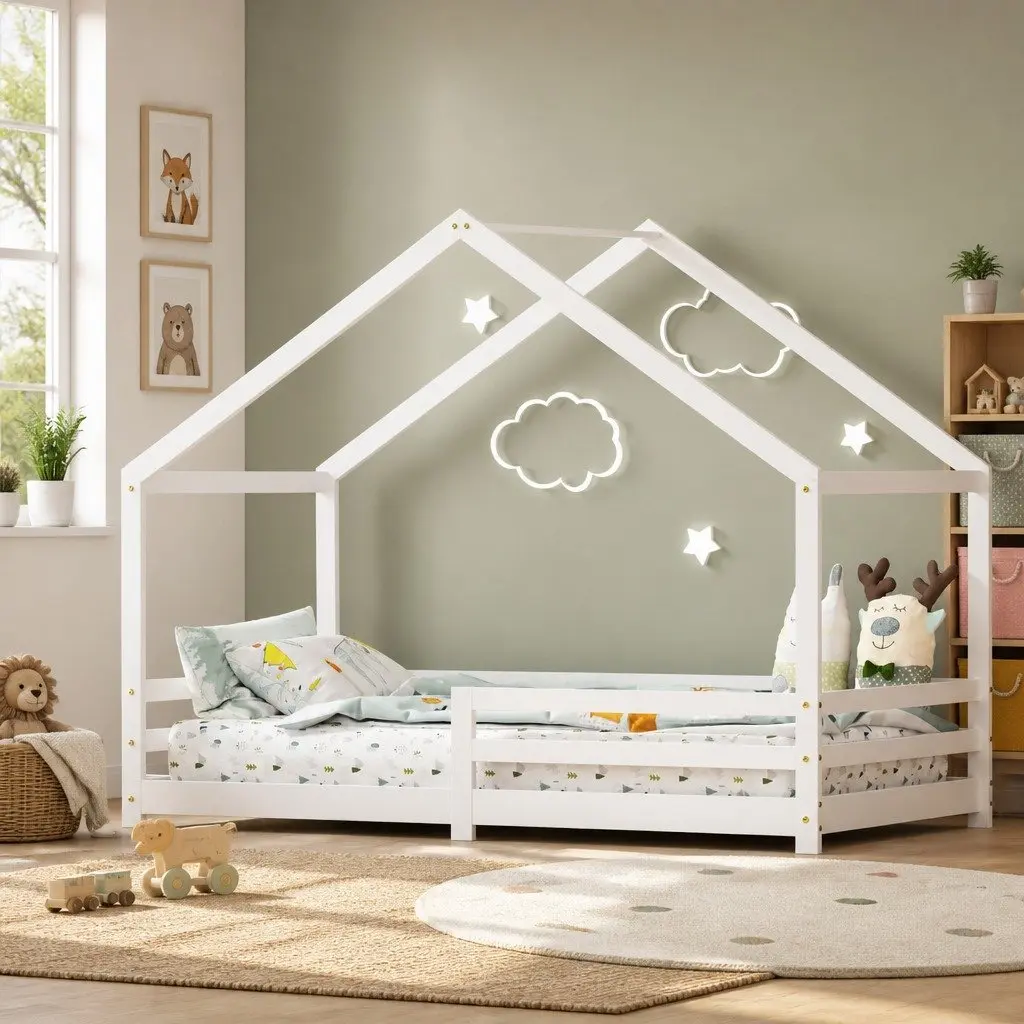 House Bed Frame for Kids in White