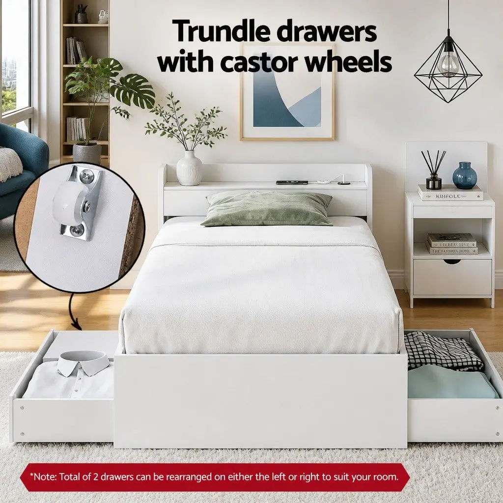 Single Bed Frame with USB Ports & Storage Table