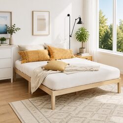 Durable Double Bed Frame with Wooden Slatted Base