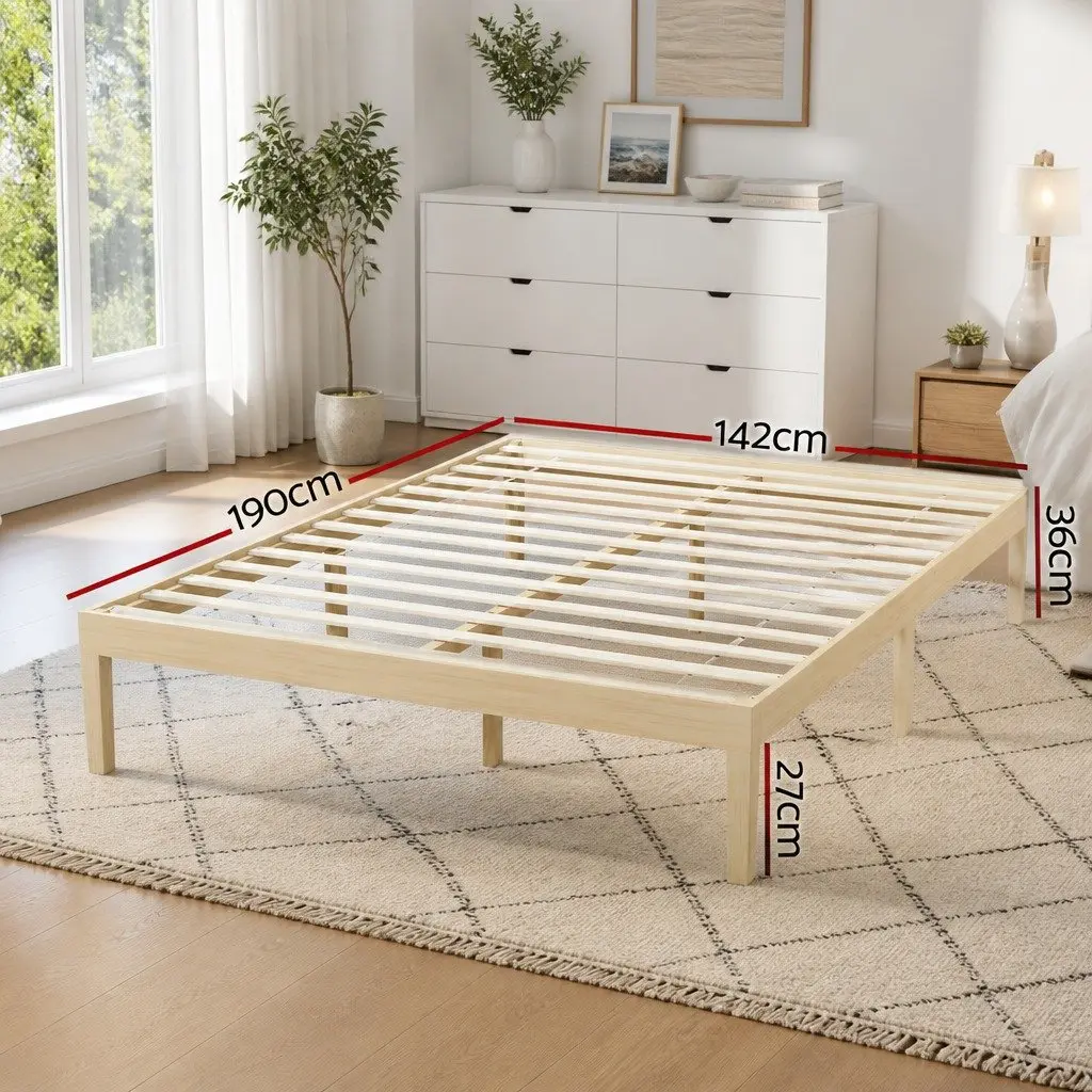 Double Bed Frame with Wooden Slatted Base