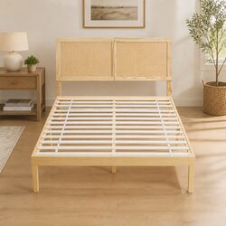 Premium Double Bed Frame with Rattan Headboard