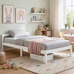 High-Quality Wooden Single Bed Frame with Slat Base