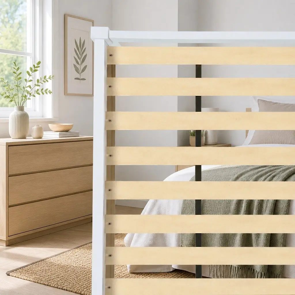Double Bed Frame Pine Wood White 197cm x 145cm with Under Bed Storage