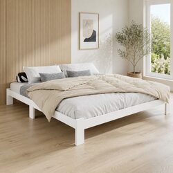 Queen Size Wooden Bed Frame in White Solid Pine