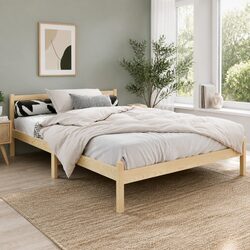 Sturdy Wooden Pine Bed Frame for Double Mattress with Storage