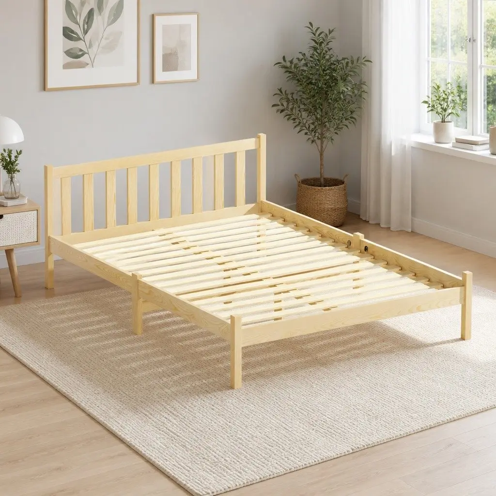 Wooden Pine Bed Frame for Double Mattress with Storage