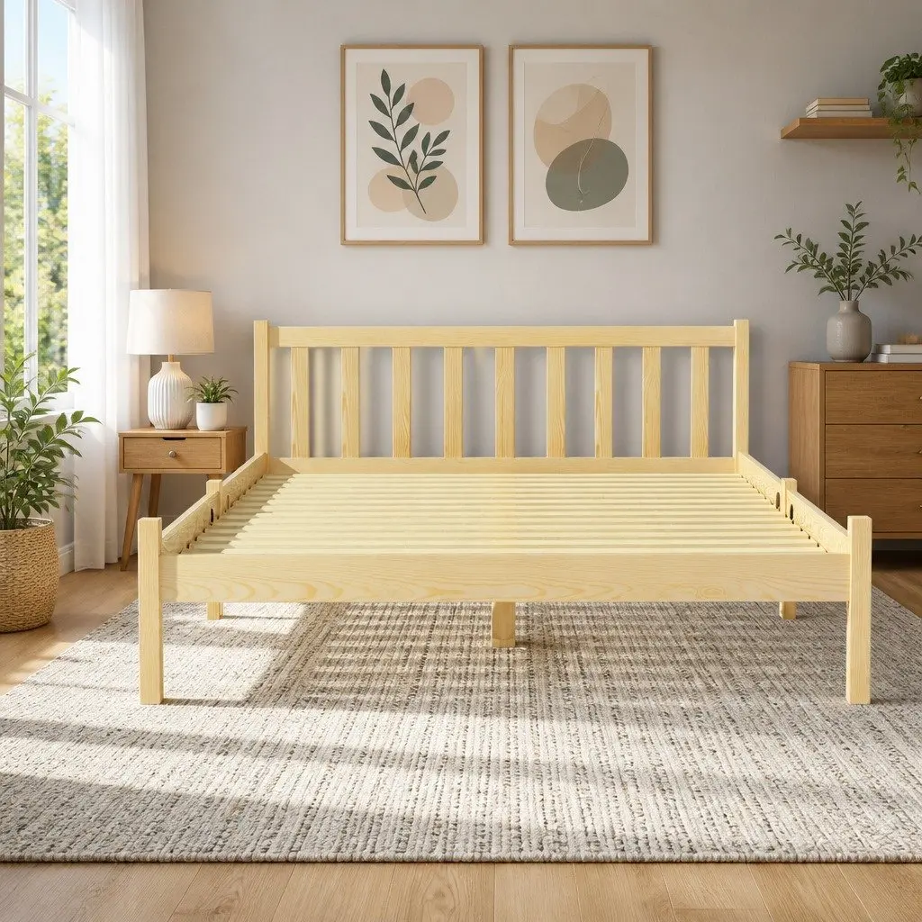 Wooden Pine Bed Frame for Double Mattress with Storage