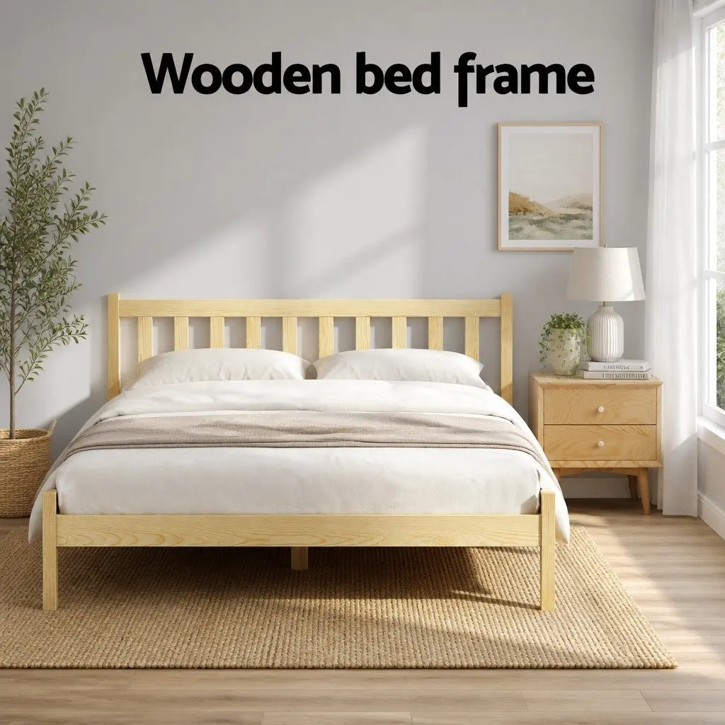 Wooden Pine Bed Frame for Double Mattress with Storage