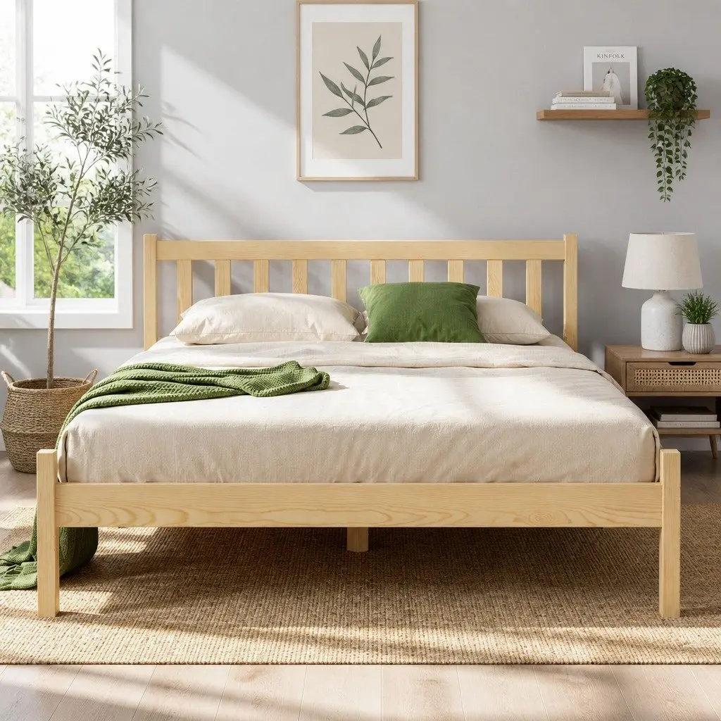 Wooden Pine Bed Frame for Double Mattress with Storage