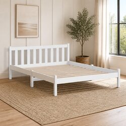 Premium White Wooden Double Bed Frame with Headboard