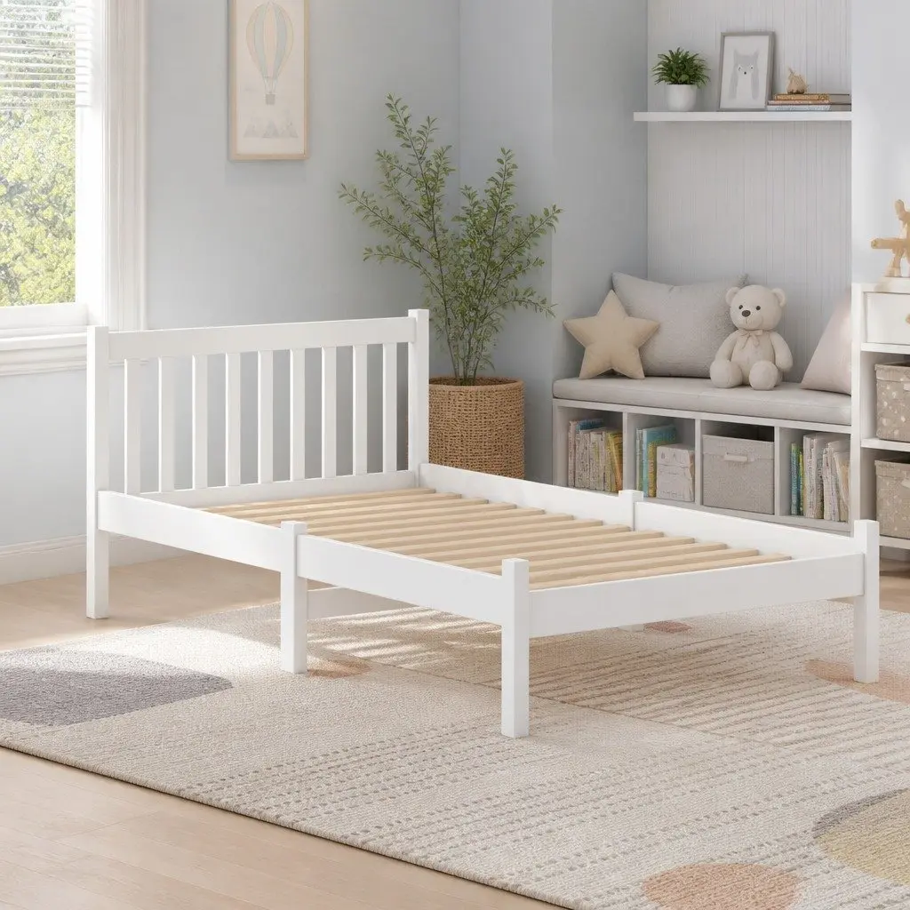King Single Bed Frame with White Finish and Storage