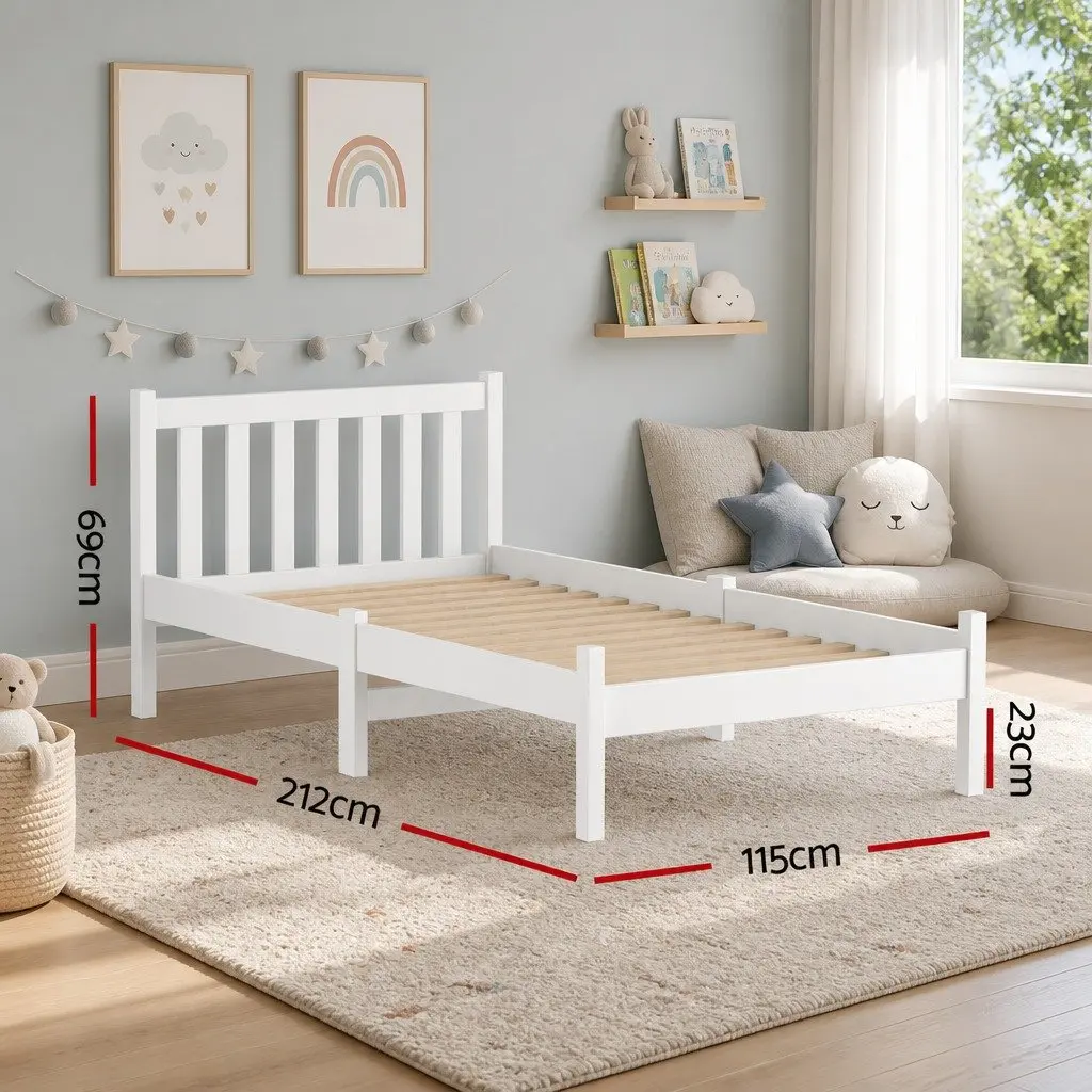 King Single Bed Frame with White Finish and Storage