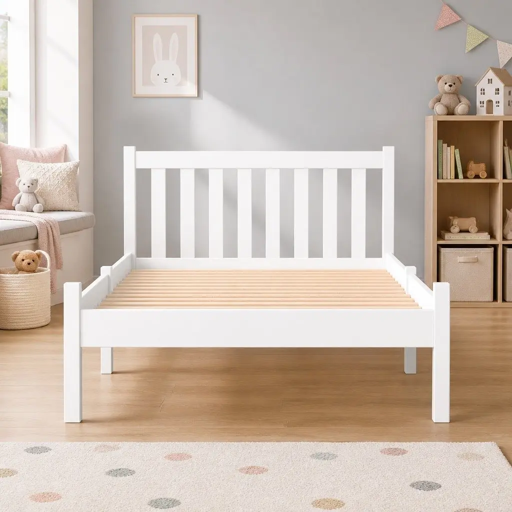 King Single Bed Frame with White Finish and Storage
