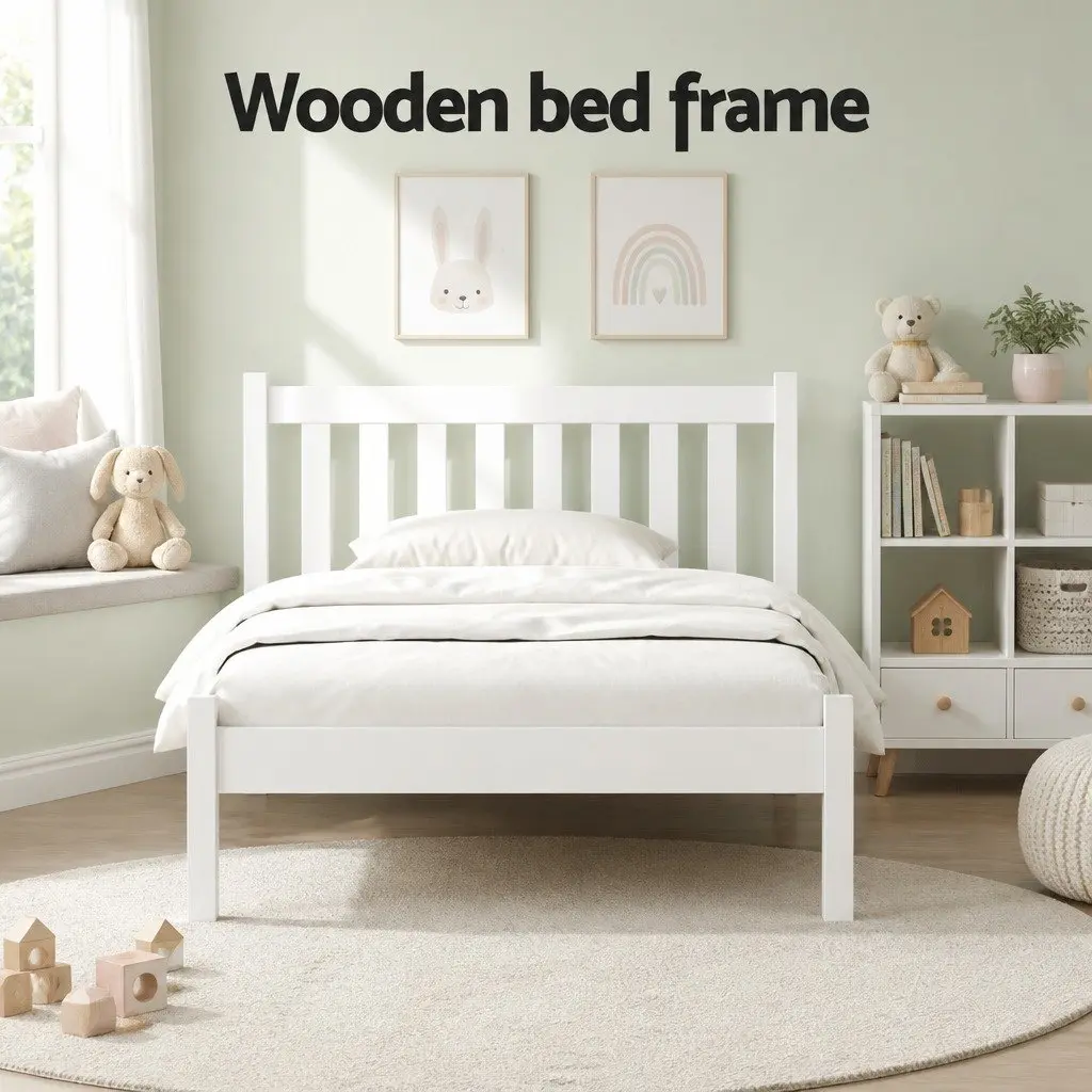 King Single Bed Frame with White Finish and Storage