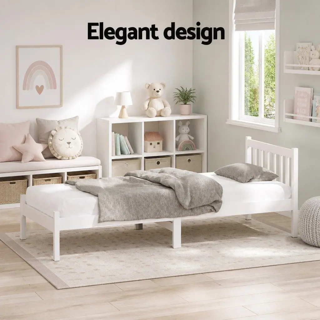 King Single Bed Frame with White Finish and Storage