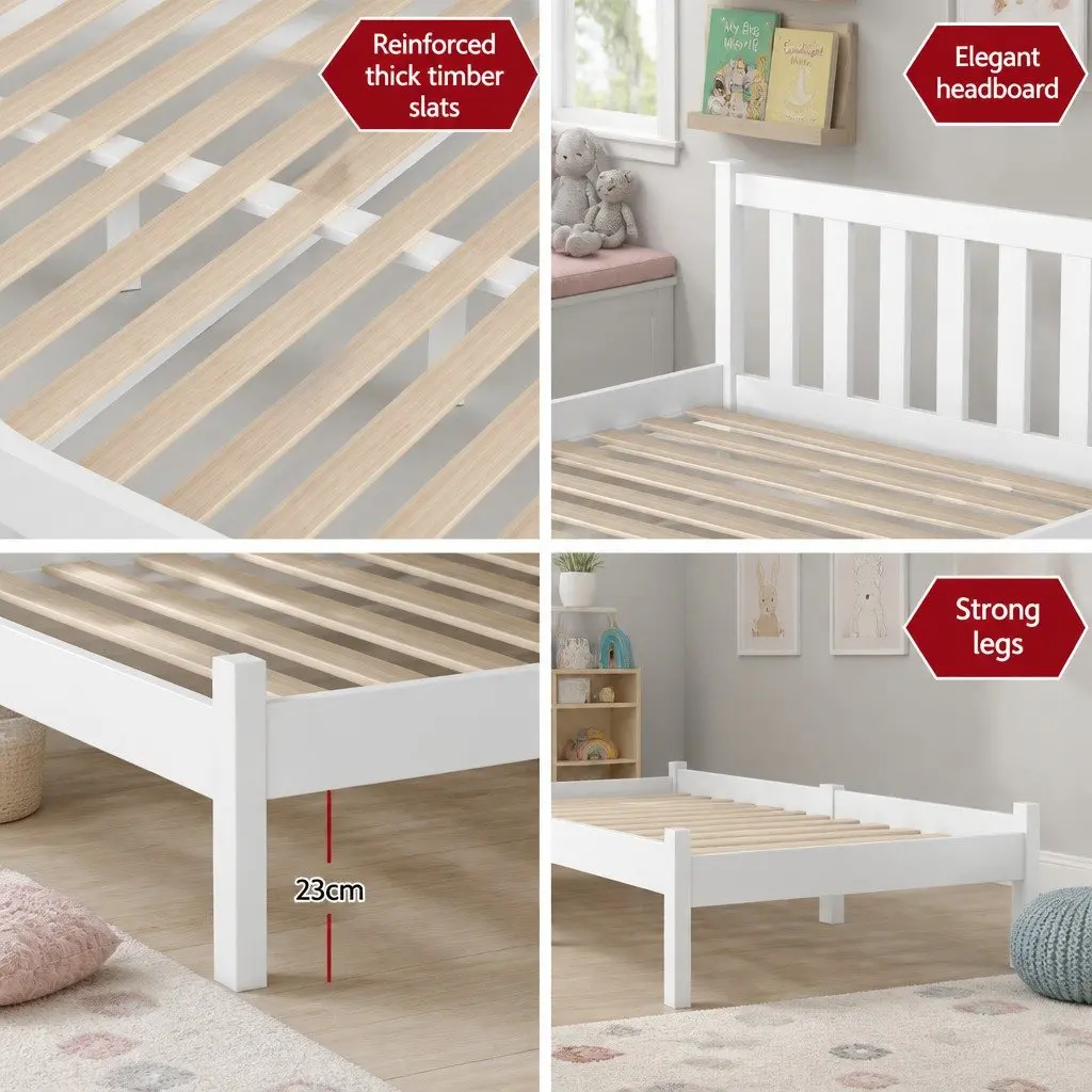 King Single Bed Frame with White Finish and Storage