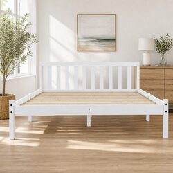 Solid Pine Queen Size Bed Frame with Stylish Headboard
